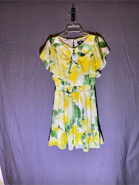 DKNY Floral Mini Dress in Yellow & Green Size 4 Like New
